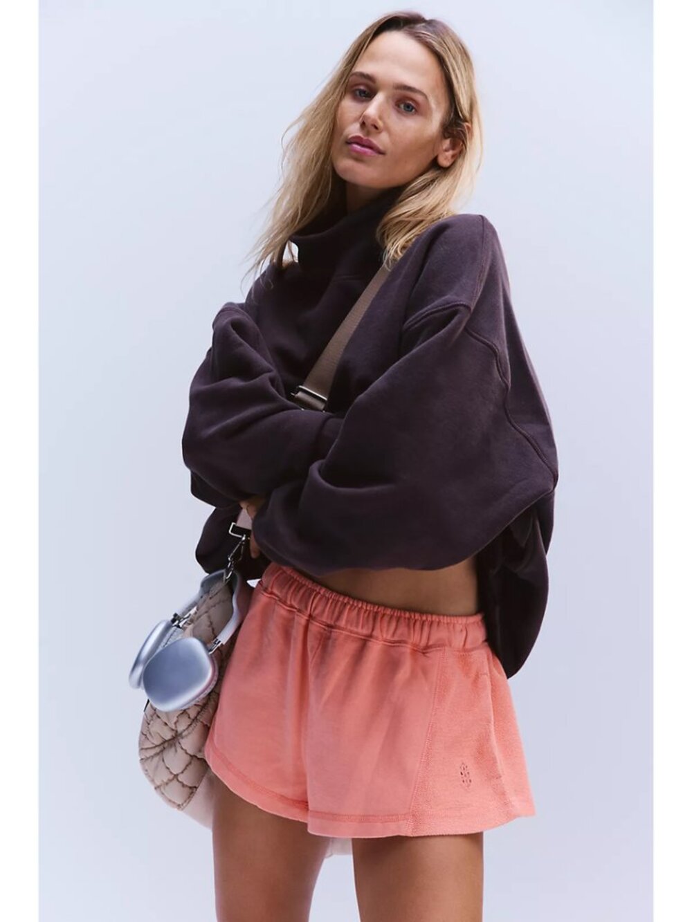 FREE PEOPLE Movement High Press High Rise Cotton Shorts in Peach X-Small NWT